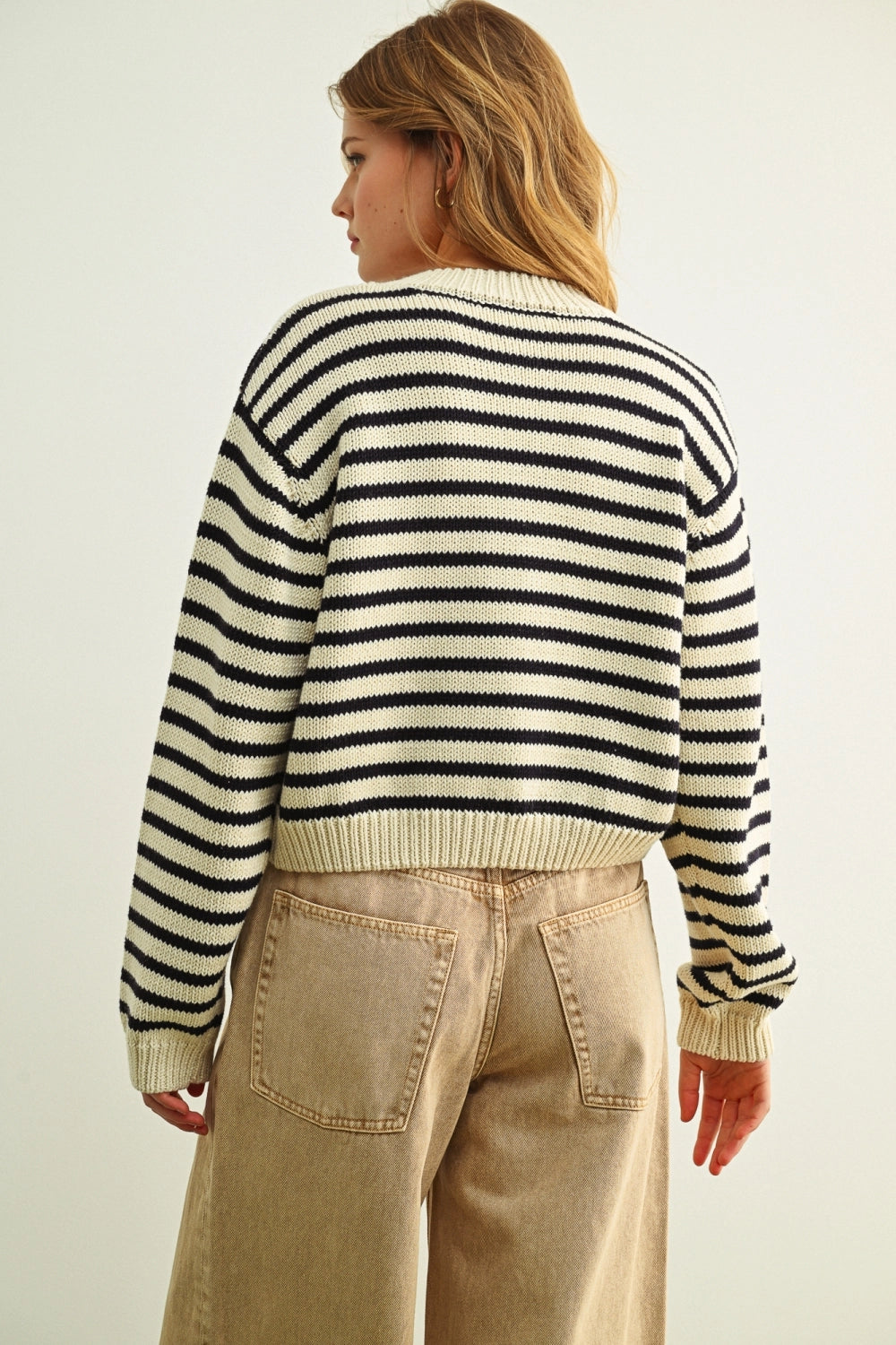 Striped Pattern Button Front Knitted Cardigan