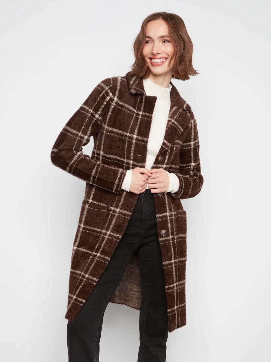 Knit Coatigan With Patch Pockets - Chocolate