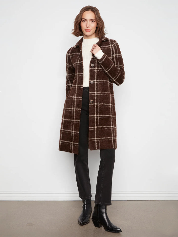 Knit Coatigan With Patch Pockets - Chocolate