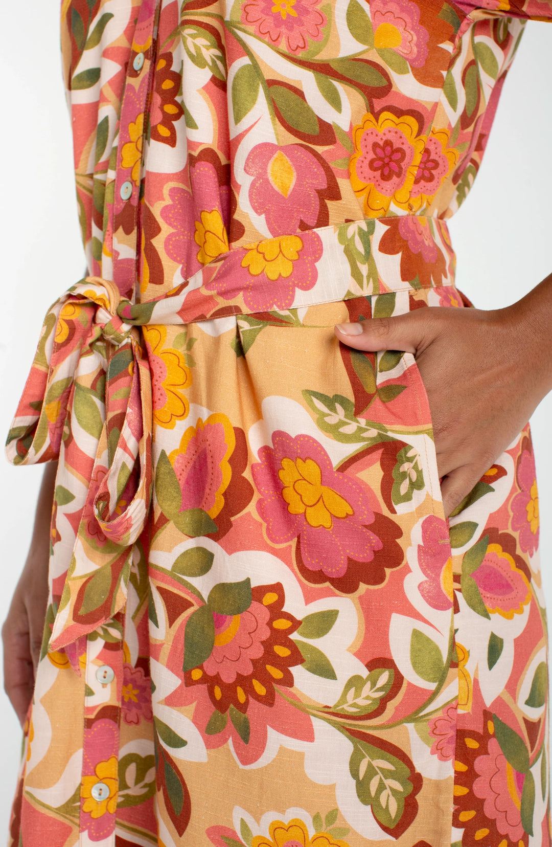 Shirred Button-Front Dress