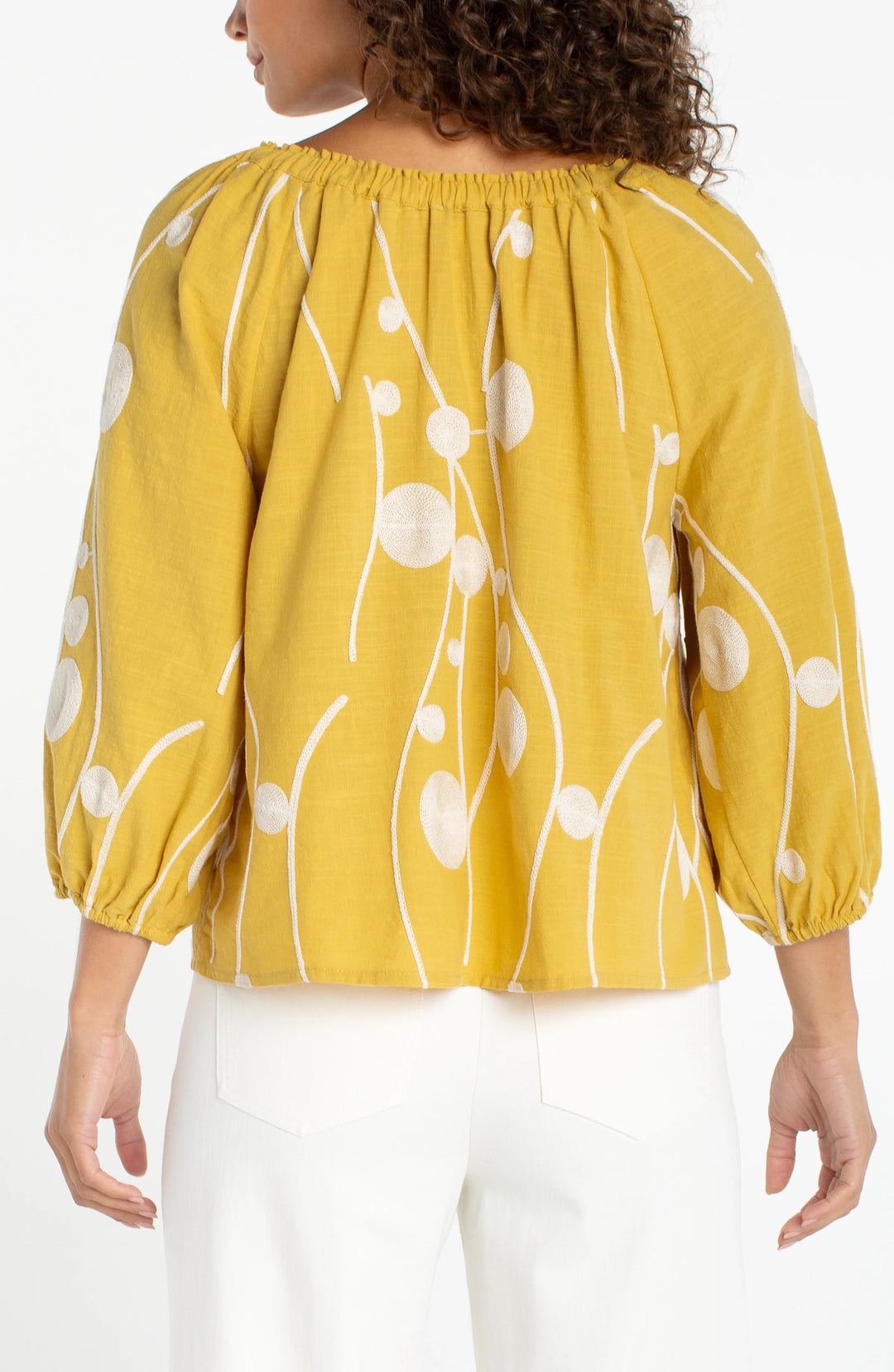 Embroidered 3/4 Sleeve Woven Top