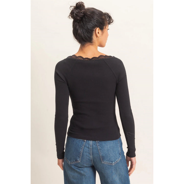 Lace-Trim Henley Top