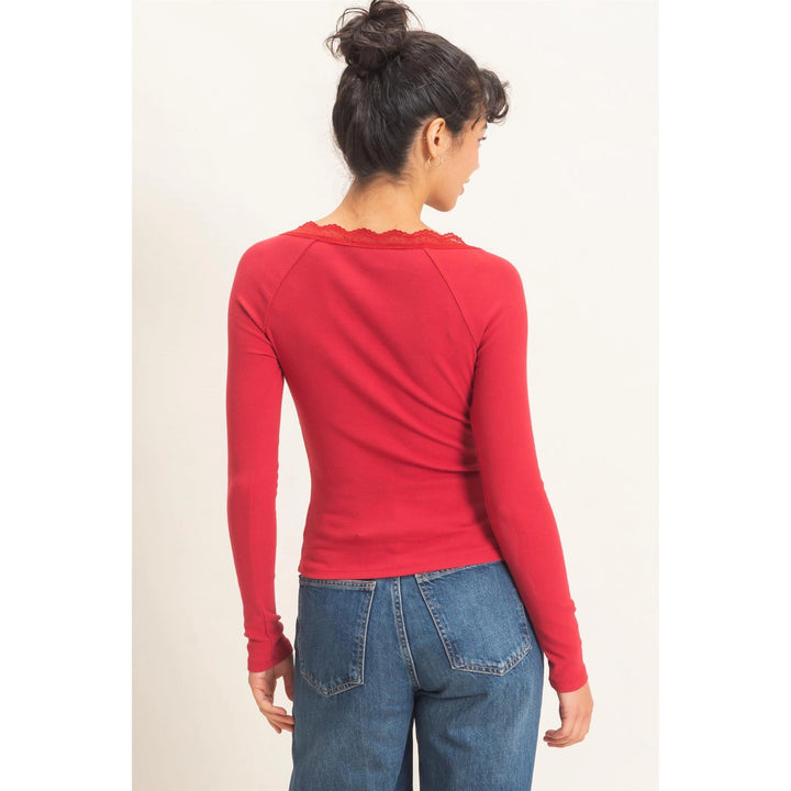 Lace-Trim Henley Top