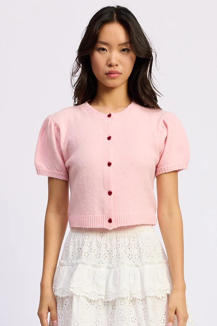 Puff Sleeve Cropped Knit Cardi with Novelty Buttons