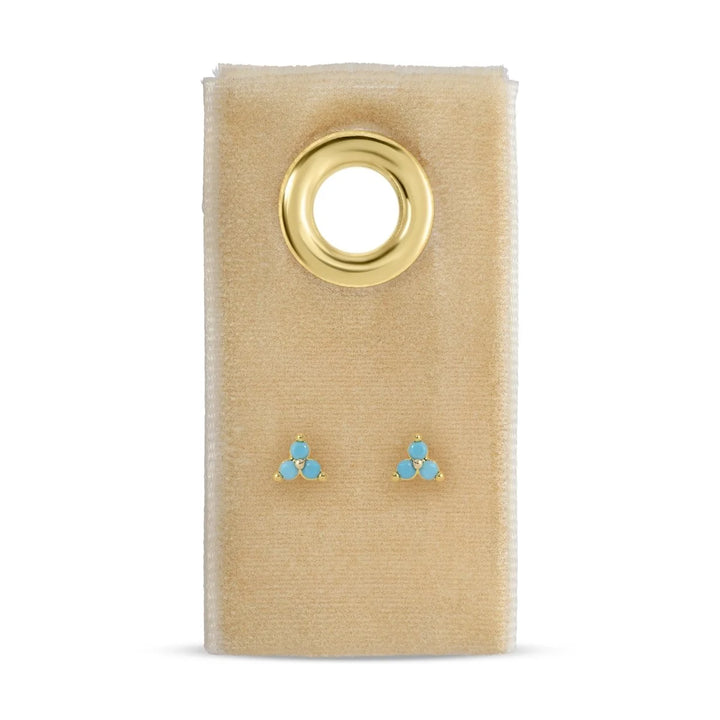 Light Blue Triple Cluster Studs on Velvet Tag