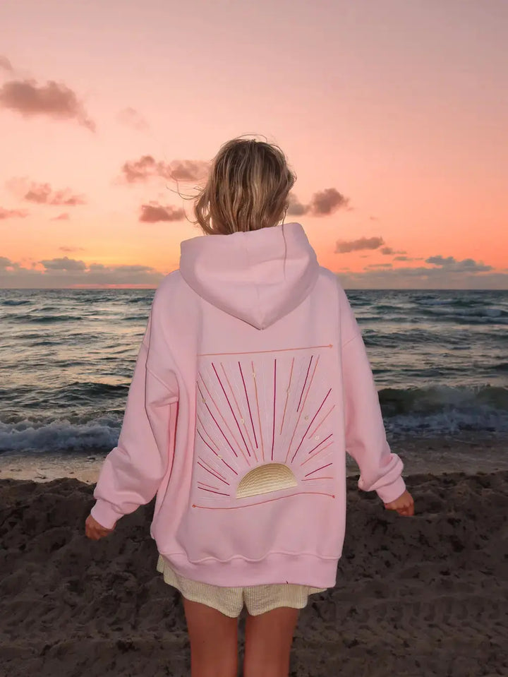 Light Pink Sunset Rays Embroider Hoodie