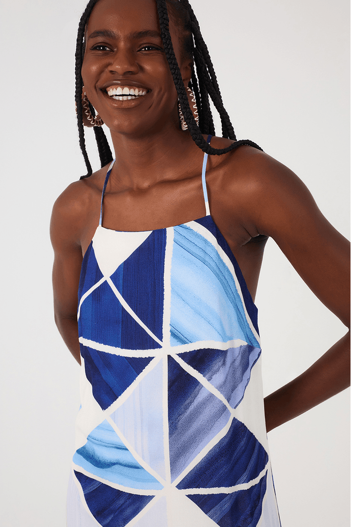 Long Crepe Dress Mosaic Print