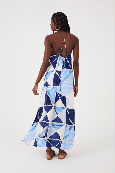 Long Crepe Dress Mosaic Print