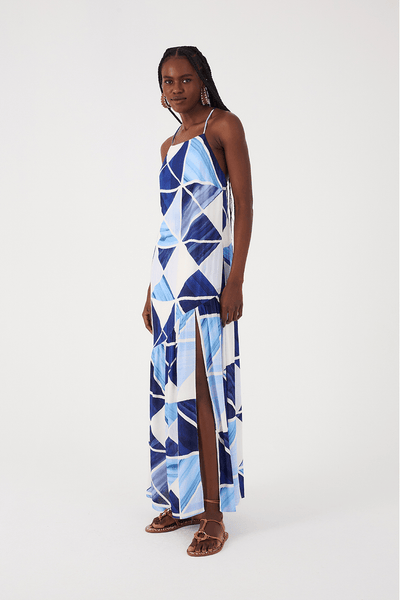 Long Crepe Dress Mosaic Print