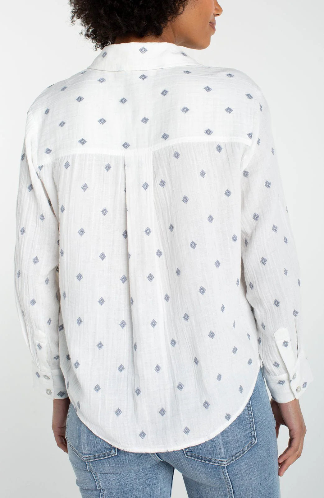 Long Sleeve Button Front Shirt W/High Low