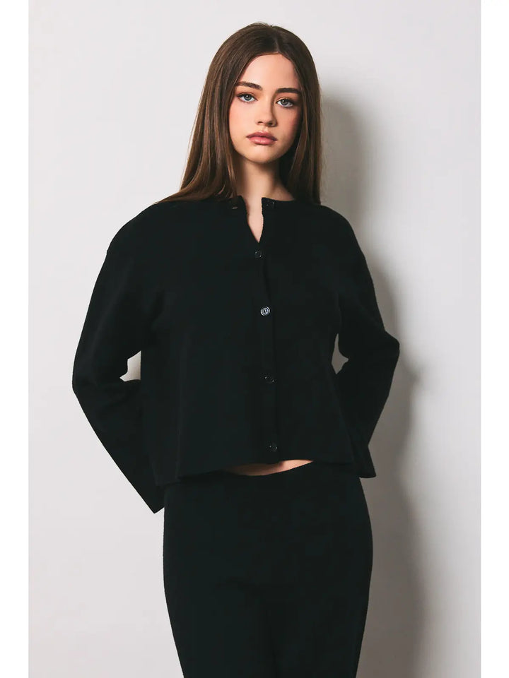 Long Sleeve Crew Neck Button Down Cardigan