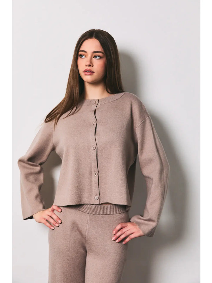 Long Sleeve Crew Neck Button Down Cardigan