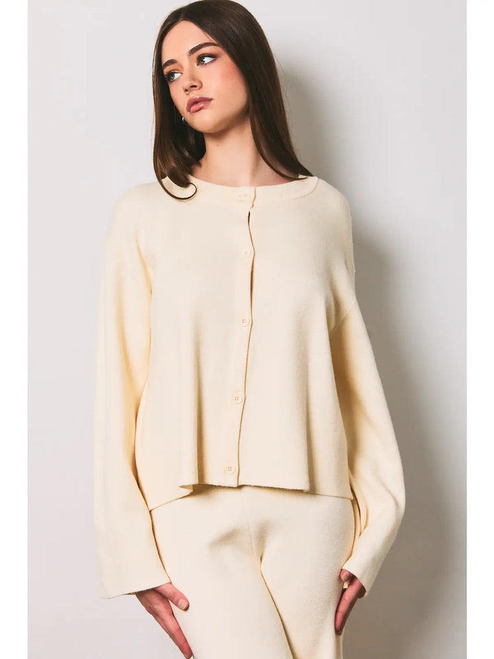 Long Sleeve Crew Neck Button Down Cardigan