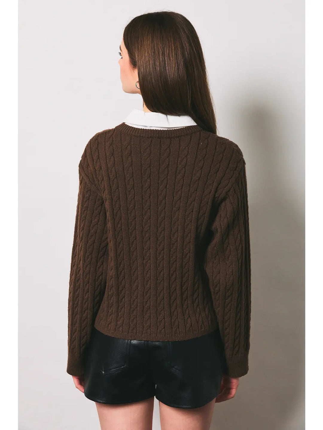 Long Sleeve Crew Neck Cable Boxy Sweater Cardigan