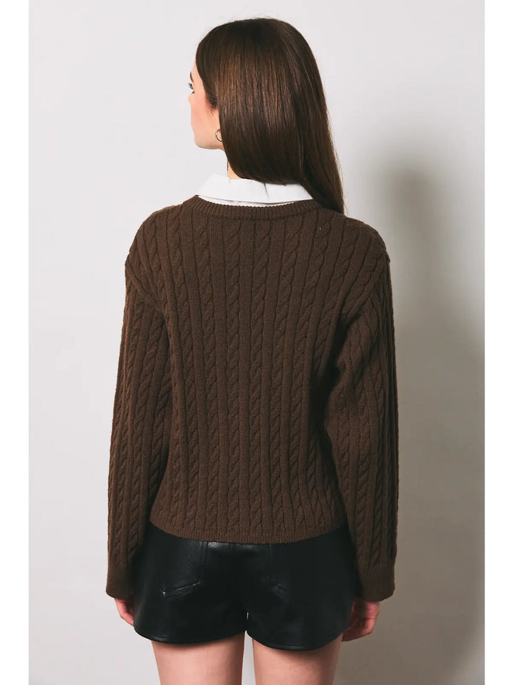 Long Sleeve Crew Neck Cable Boxy Sweater Cardigan