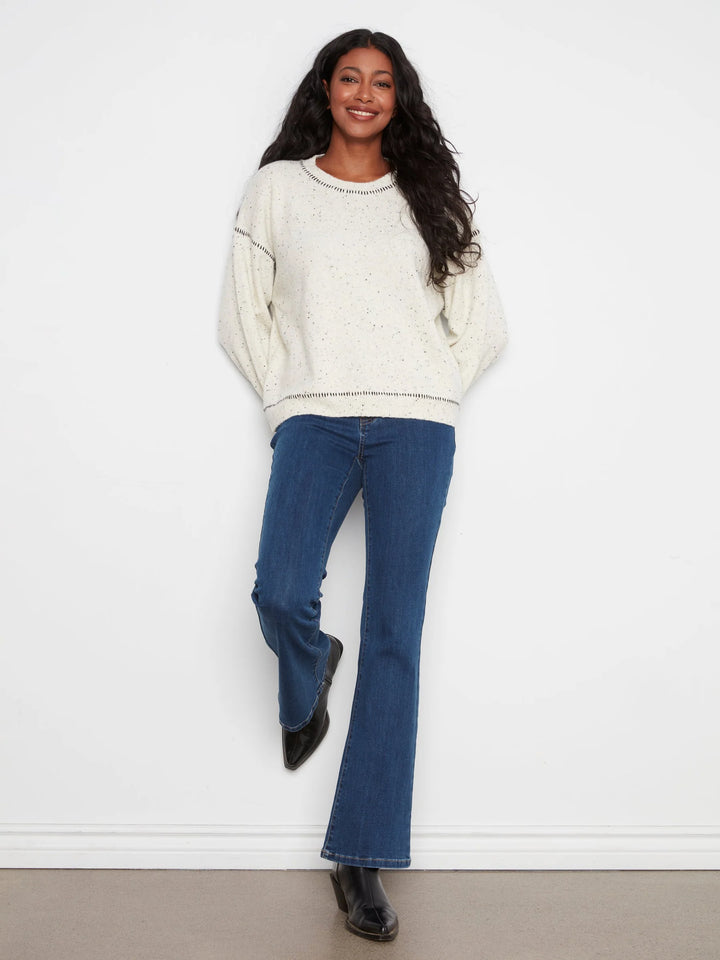 Long Sleeve Drop Shoulder Crew Neck Sweater With Whipstitch Detail