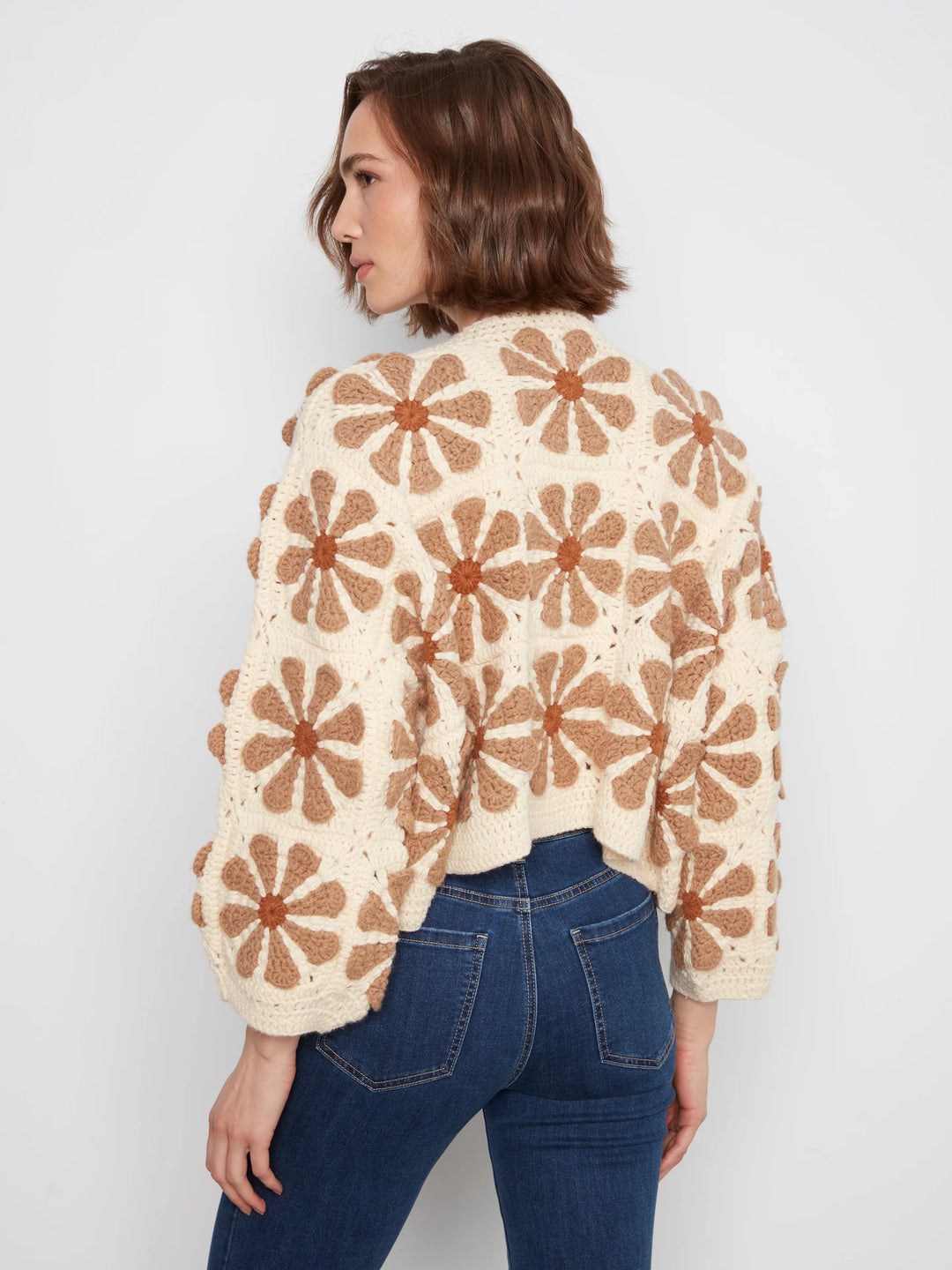 Long Sleeve Drop Shoulder Crochet Cardigan