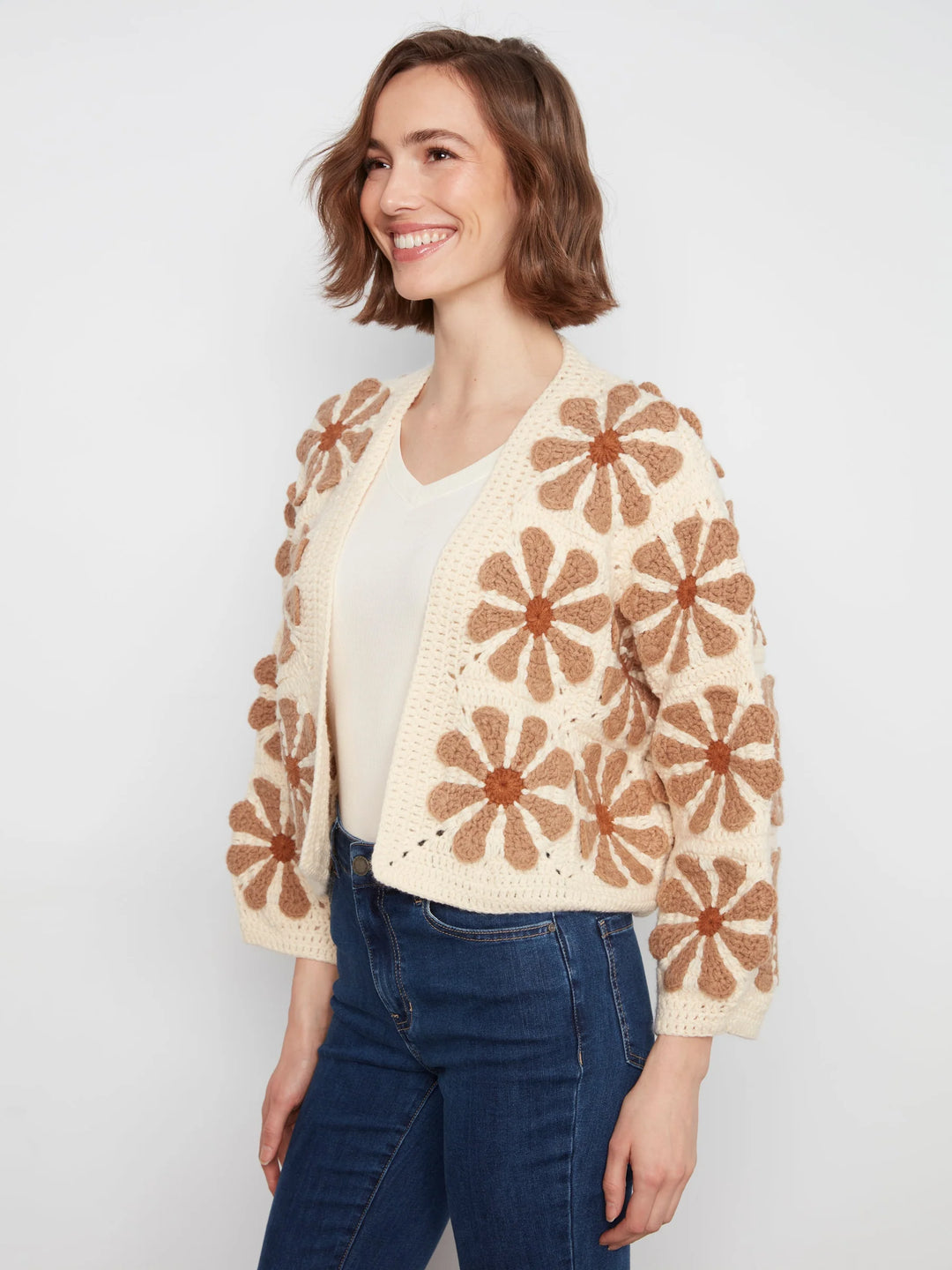 Long Sleeve Drop Shoulder Crochet Cardigan