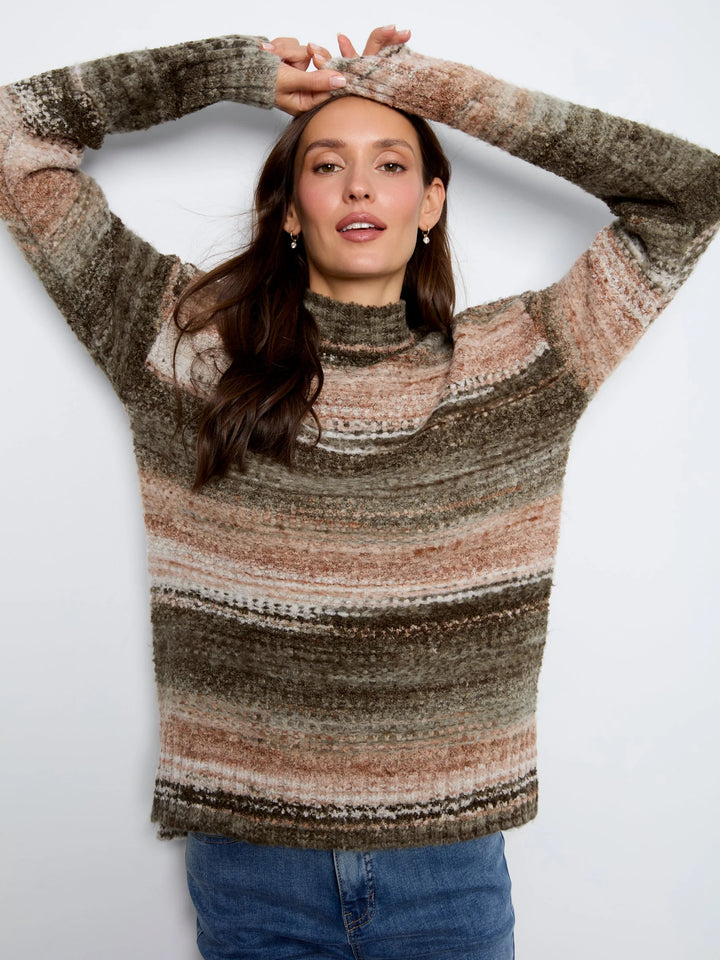 Long Sleeve Drop Shoulder Mock Neck High-Low Sweater
