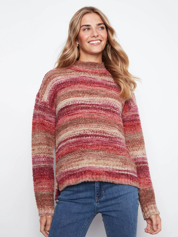 Long Sleeve Drop Shoulder Mock Neck High-Low Sweater
