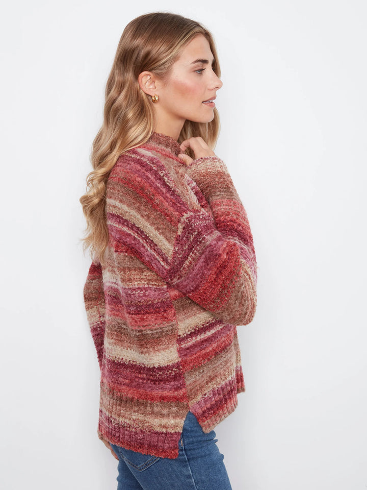 Long Sleeve Drop Shoulder Mock Neck High-Low Sweater