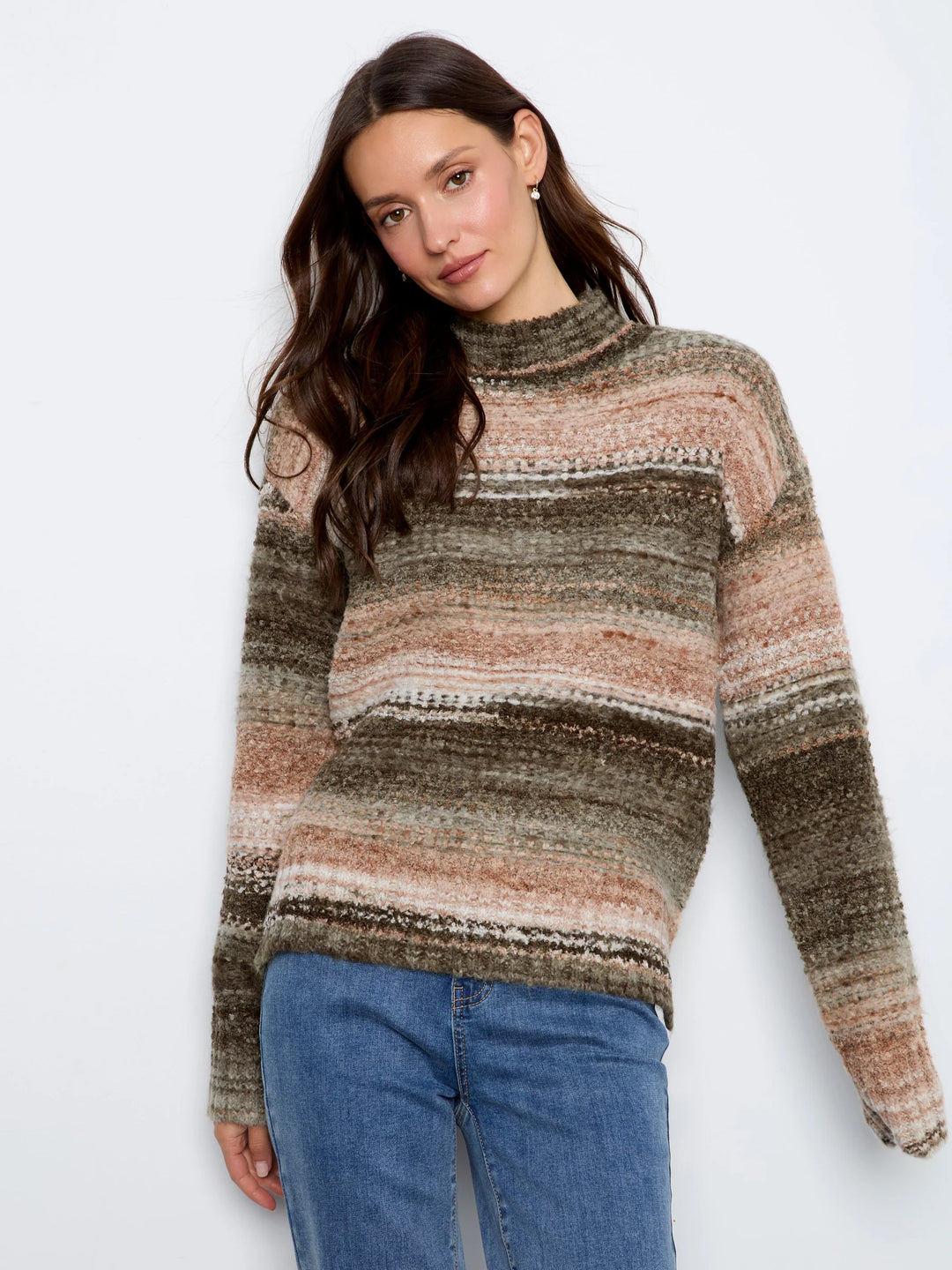 Long Sleeve Drop Shoulder Mock Neck High-Low Sweater