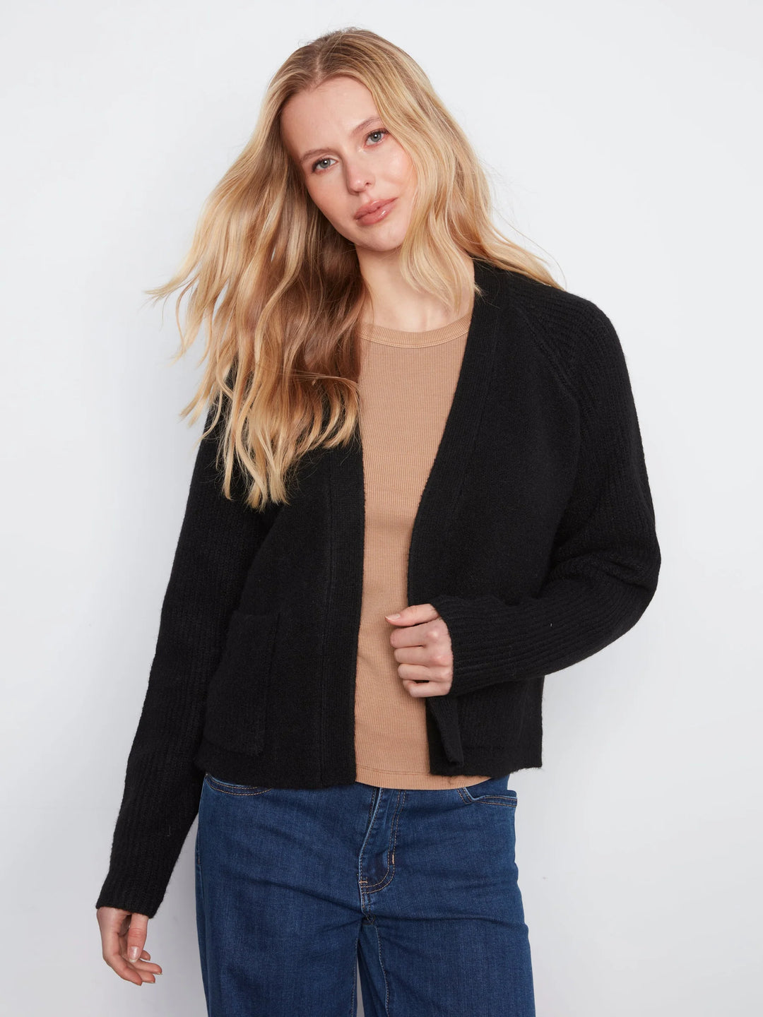 Long Sleeve Front Flap Cardigan With Patch Pockets
