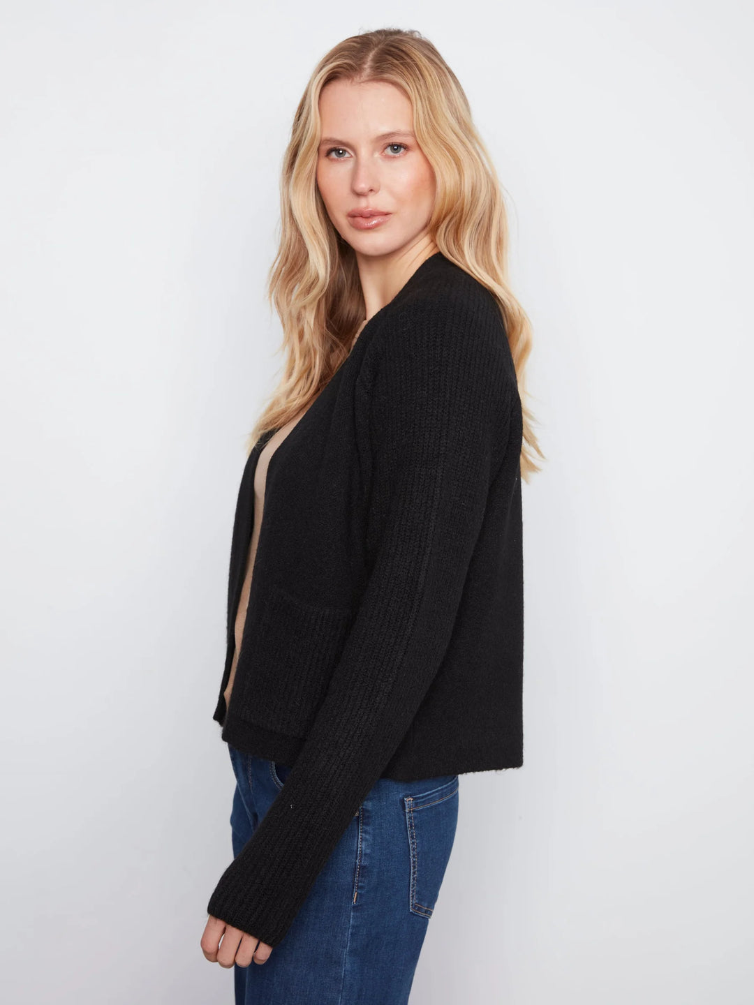 Long Sleeve Front Flap Cardigan With Patch Pockets