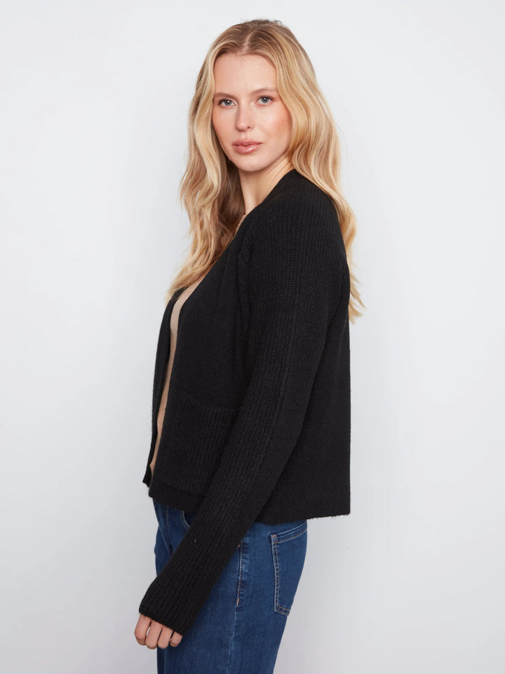 Long Sleeve Front Flap Cardigan With Patch Pockets