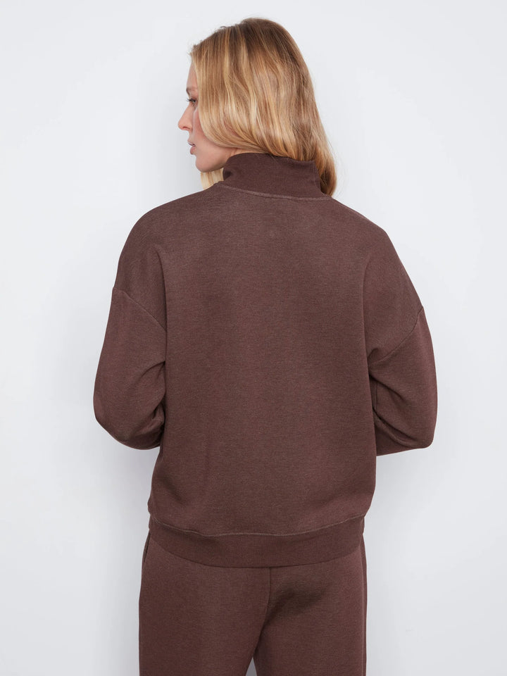 Long Sleeve Half-Zip High Collar Sweatshirt in Espresso