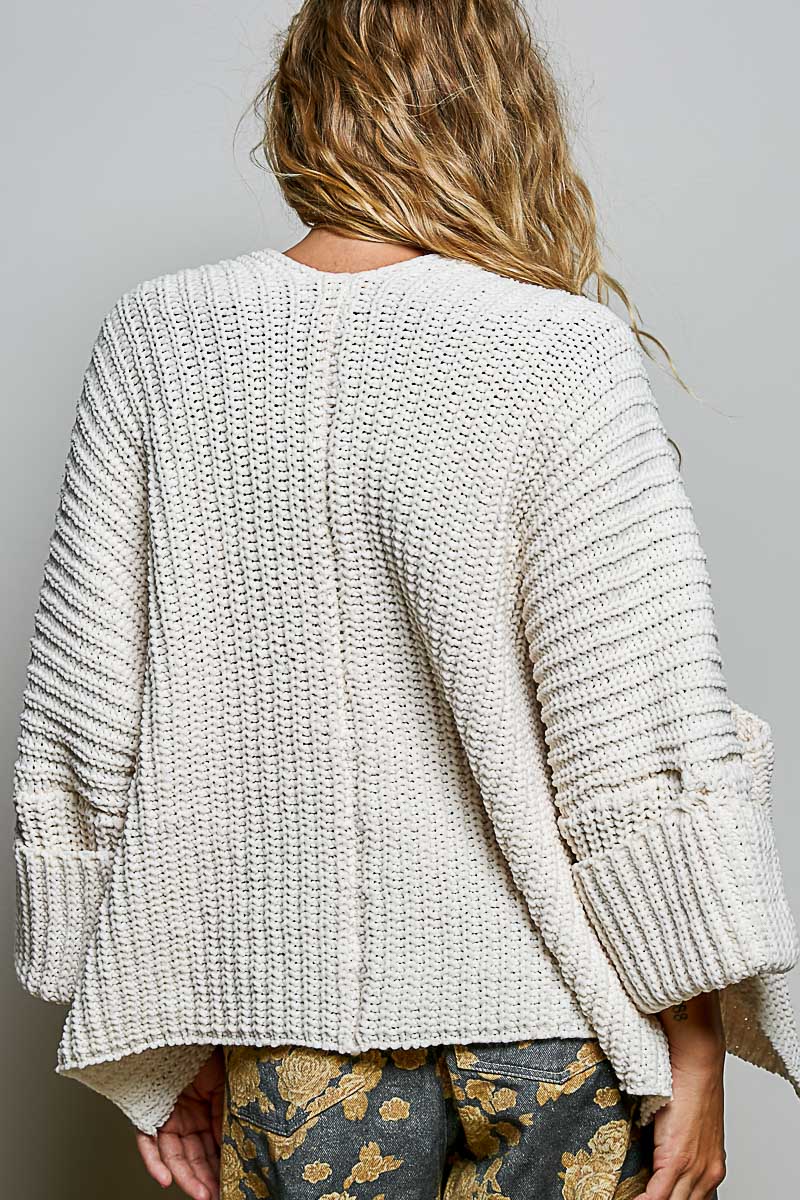 Long Sleeve Pockets Solid Chenille Sweater Cardigan