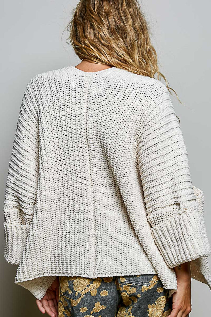 Long Sleeve Pockets Solid Chenille Sweater Cardigan