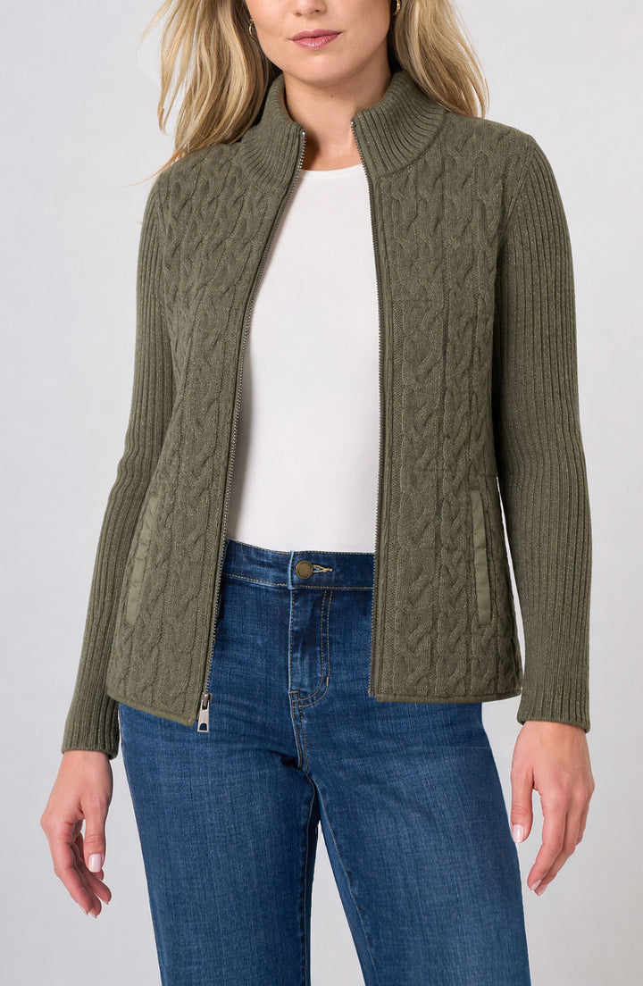Long Sleeve Zip Front Quilted Sweater Jacket