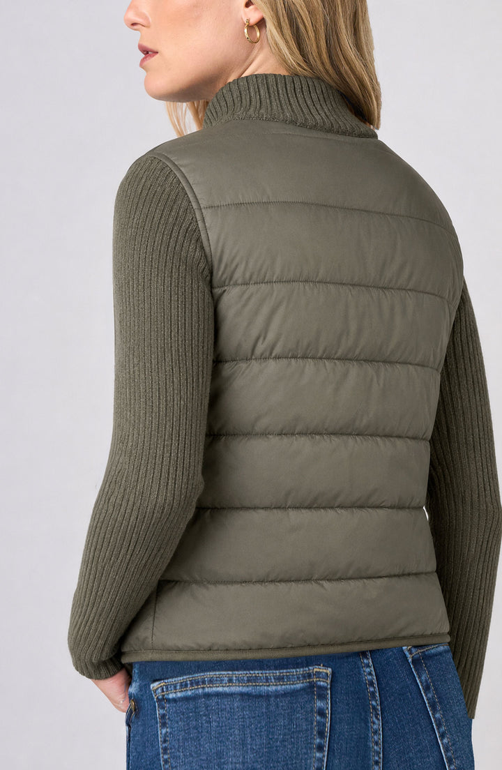 Long Sleeve Zip Front Quilted Sweater Jacket