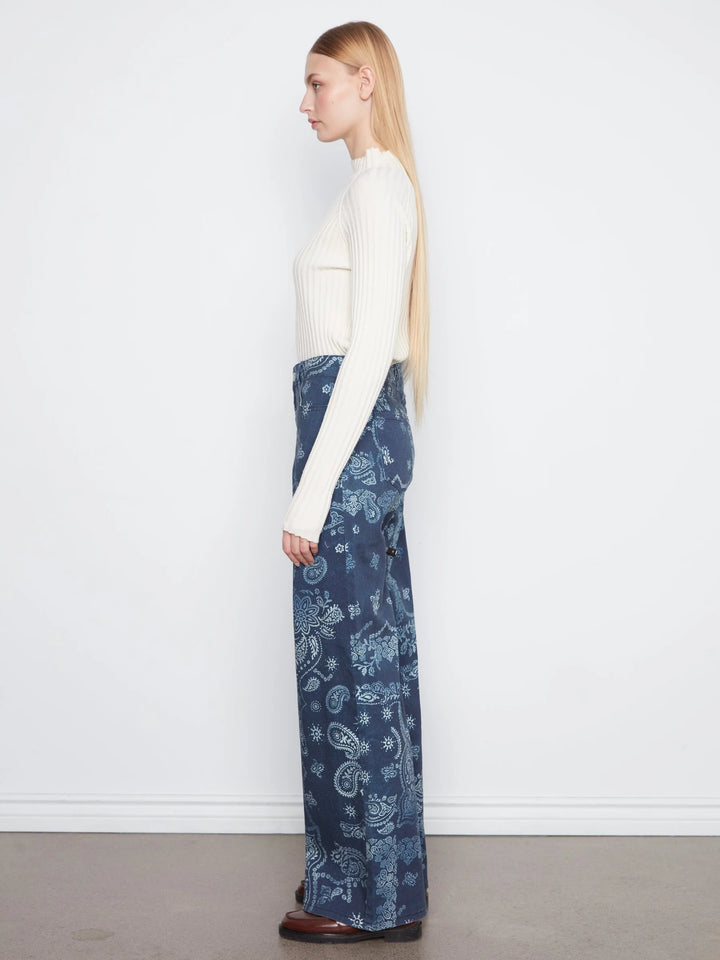 Long Wide Leg Printed Twill Pants