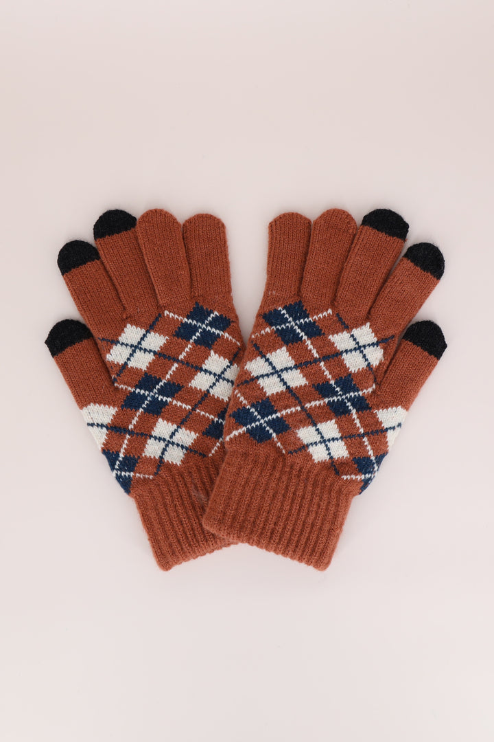 Argyle Knit Smart Touch Gloves