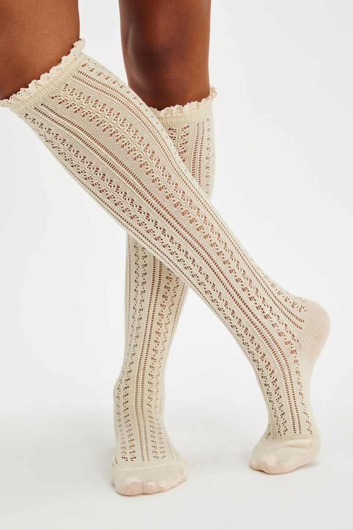 Misty Net Pointelle Tall Sock in Cream
