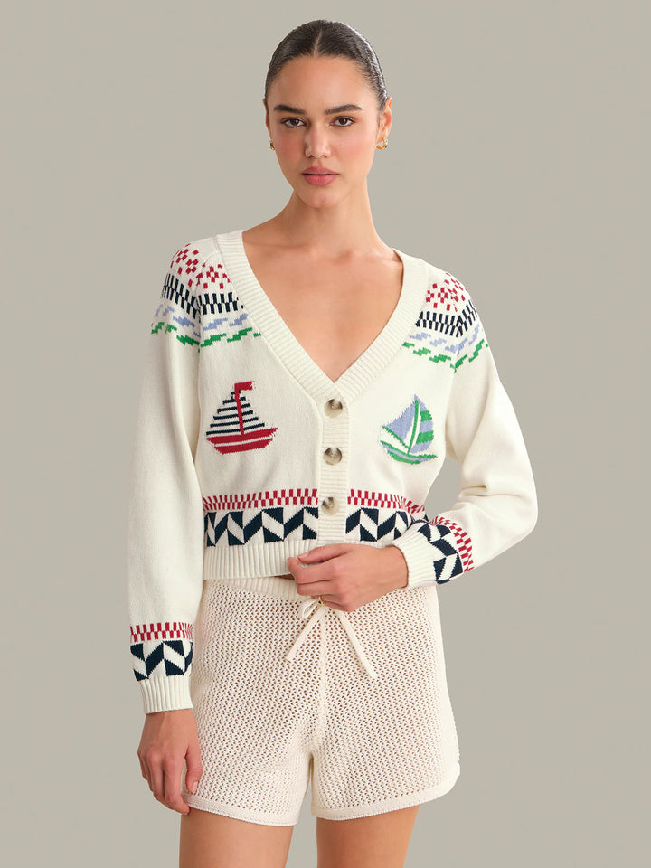 Marina Nautical Button Front Cardigan