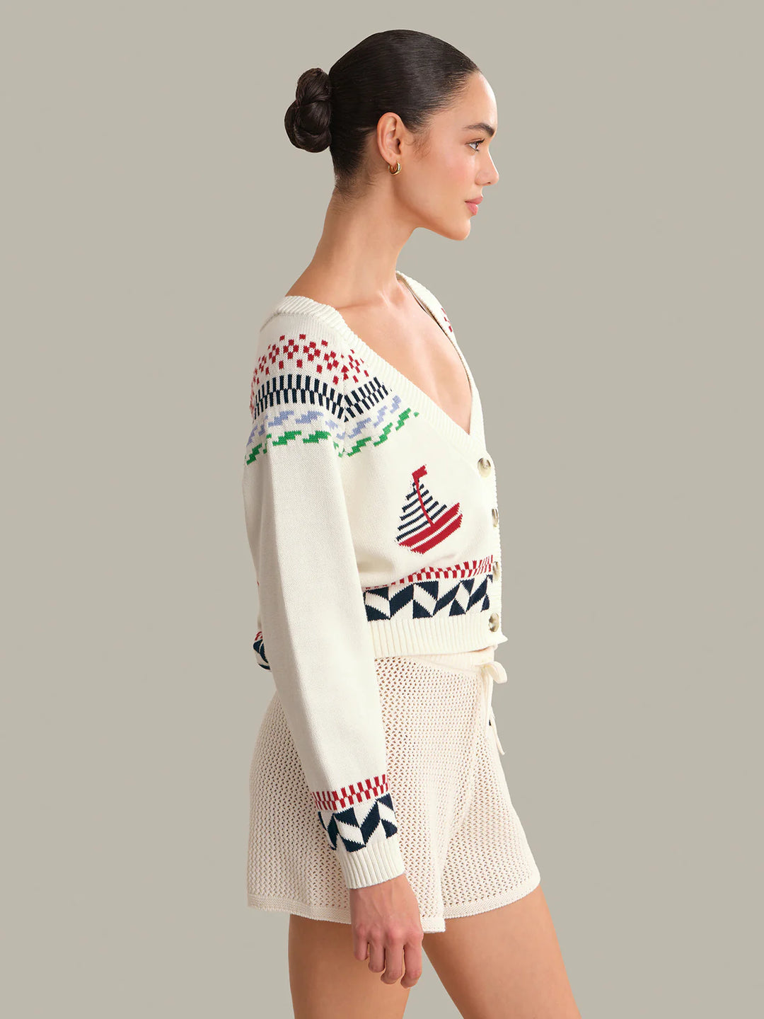 Marina Nautical Button Front Cardigan