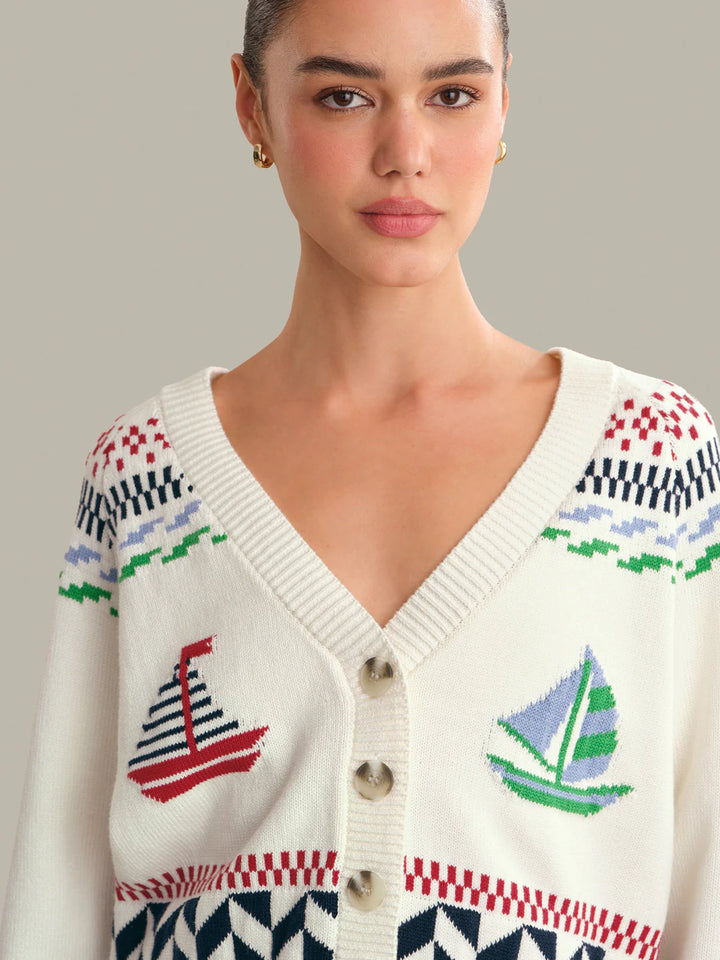 Marina Nautical Button Front Cardigan