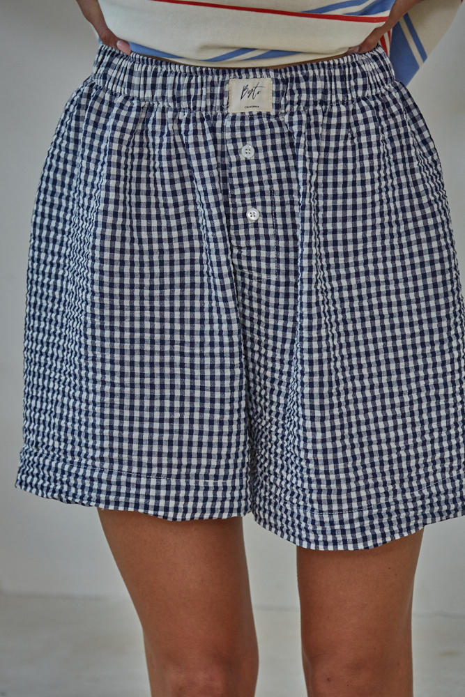Michel Gingham Shorts Navy &amp; White