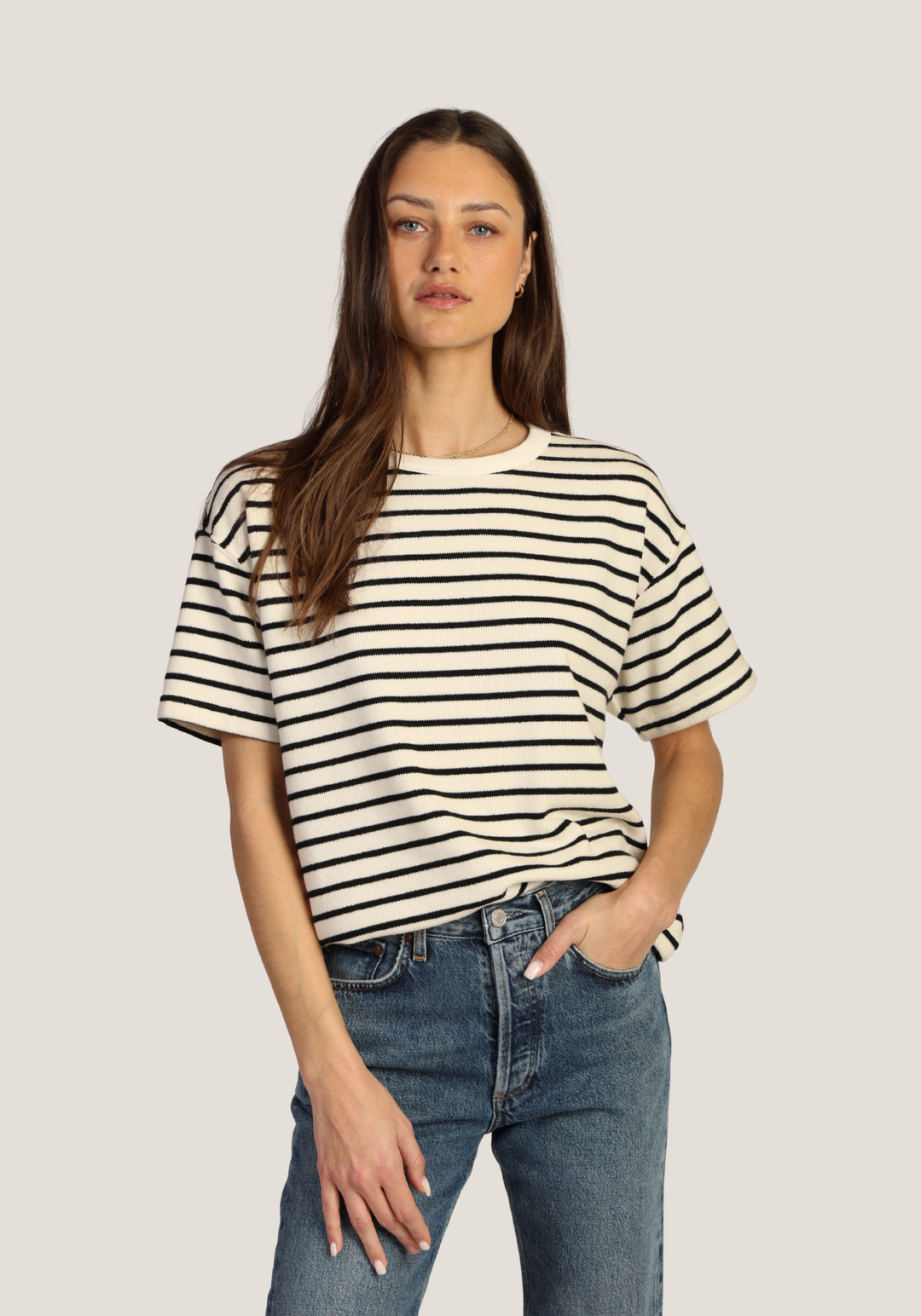 Mila Boyfriend Tee in Black &amp; Vintage White