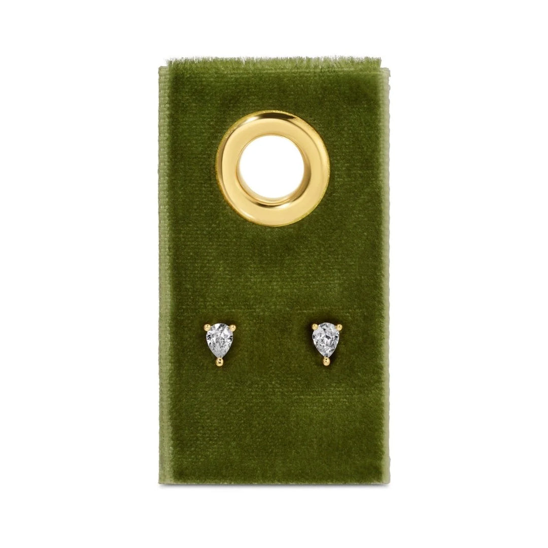 Minimalist Teardrop Faux Diamond Studs on Velvet Tag