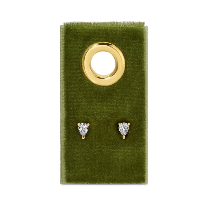 Minimalist Teardrop Faux Diamond Studs on Velvet Tag