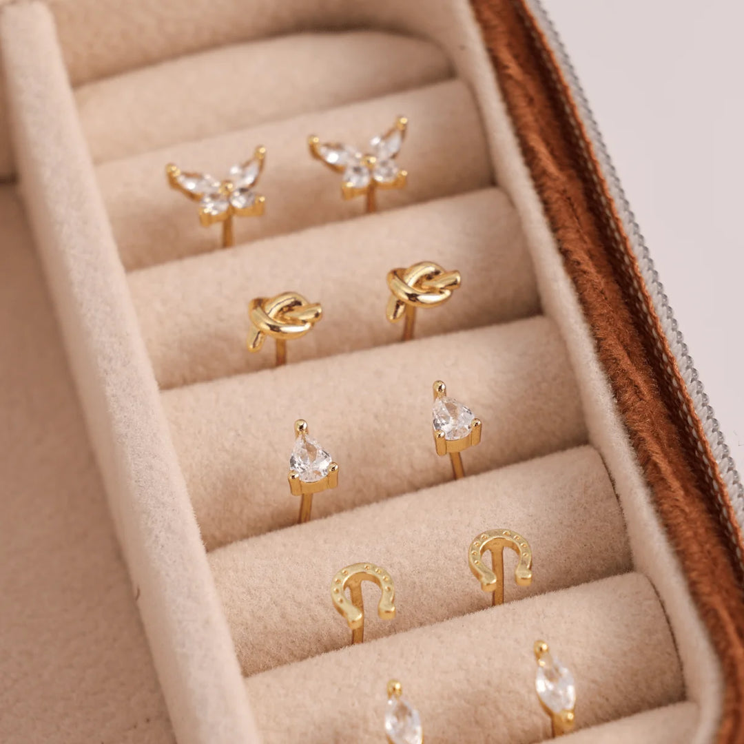 Minimalist Teardrop Faux Diamond Studs on Velvet Tag