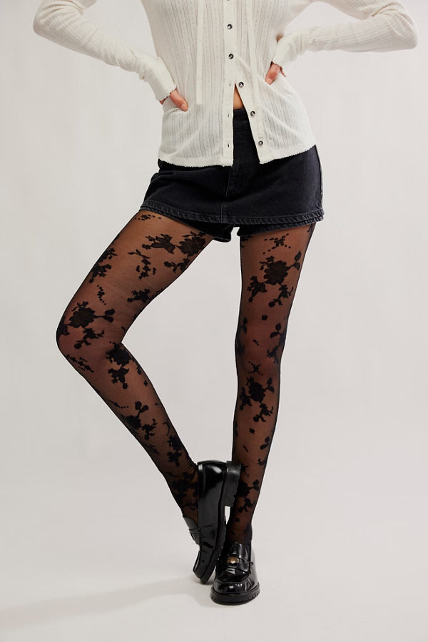 Flocked Floral Tight in Black Combo