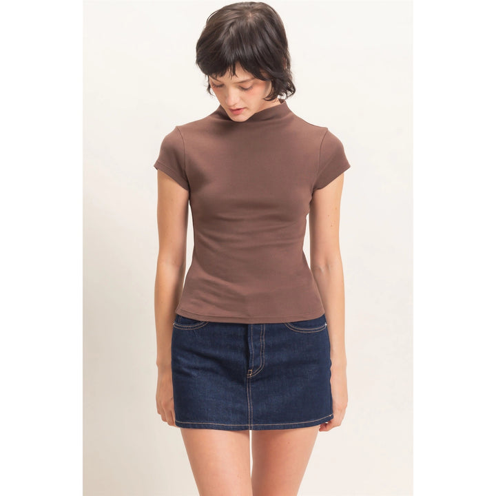 Mock Neck Cap Sleeve Top