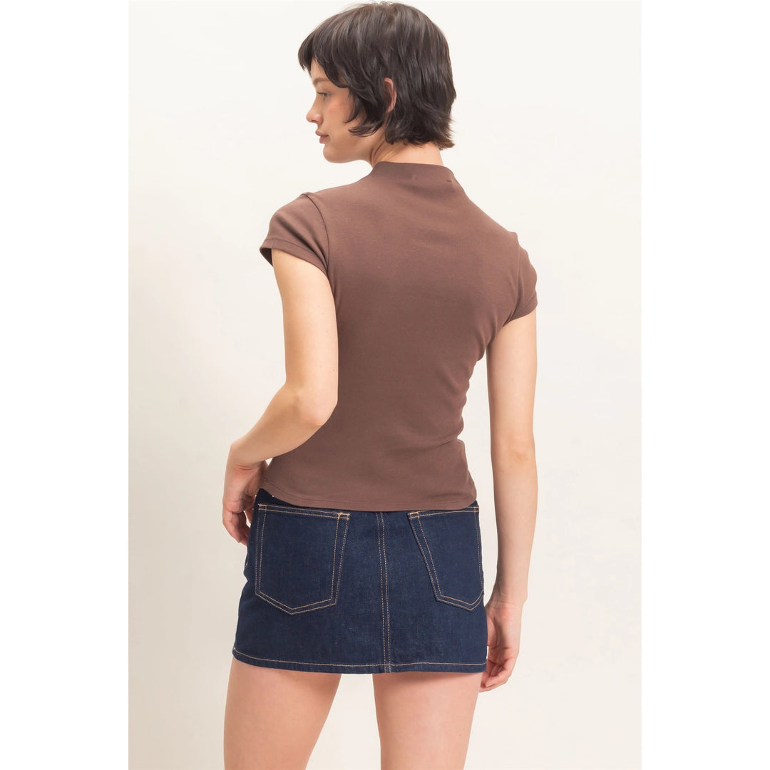 Mock Neck Cap Sleeve Top
