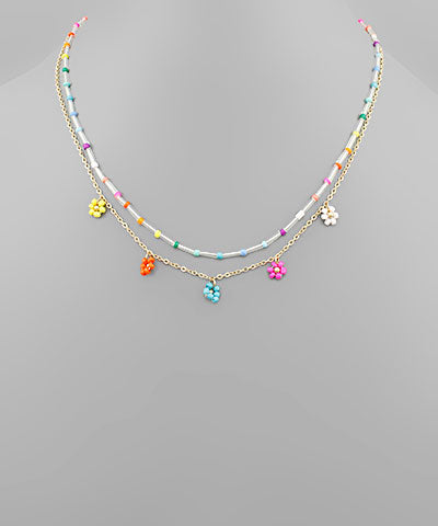 Pipe Bead & Daisy Flower Necklace