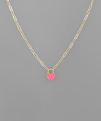 Color Heart Lock Chain Necklace